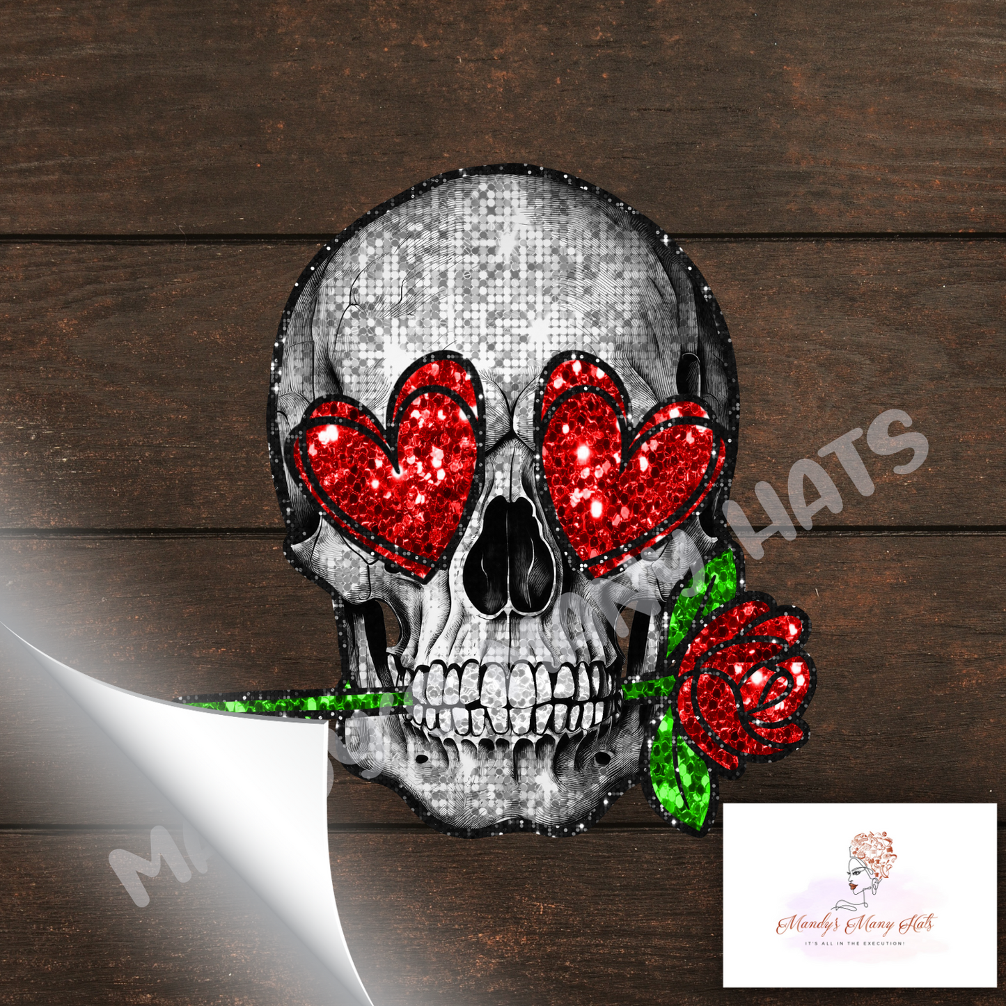 Boujee Valentines Skull Faux Glitter Faux Sequin DTF Transfer